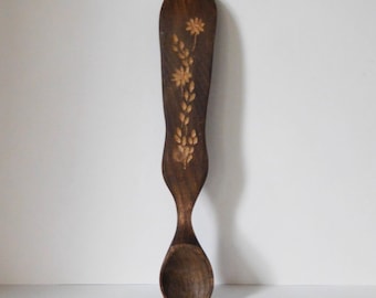 Wood Spoon Handcarved with Floral Motif