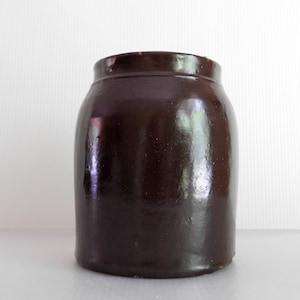 Glazed Dark Brown Stoneware Crock