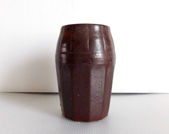 Brown Glazed Faceted Stoneware Crock