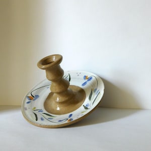 Floral Painted Pottery Candlestick Holder
