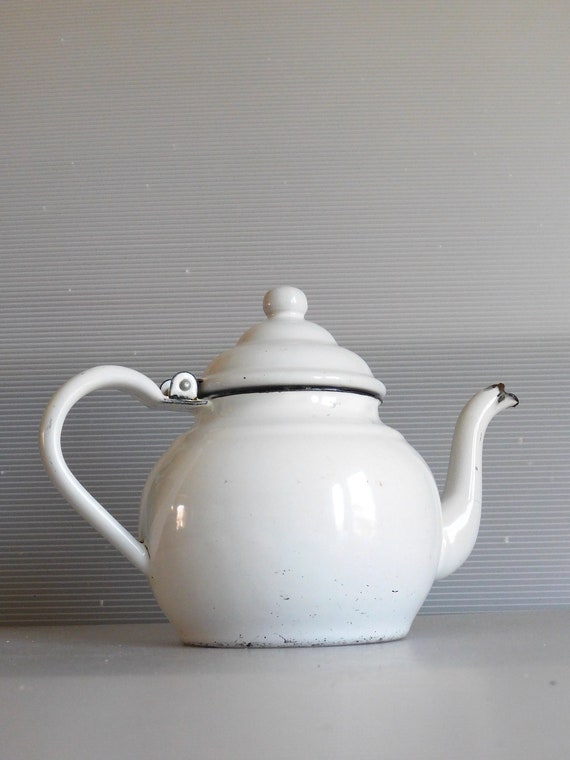 White Enamel Tea Kettle Etsy