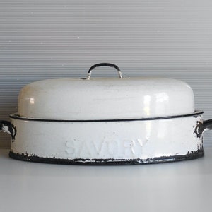 Vintage rolled edge Enamel baking roasting pan w/ perforated broiler Top  12x18