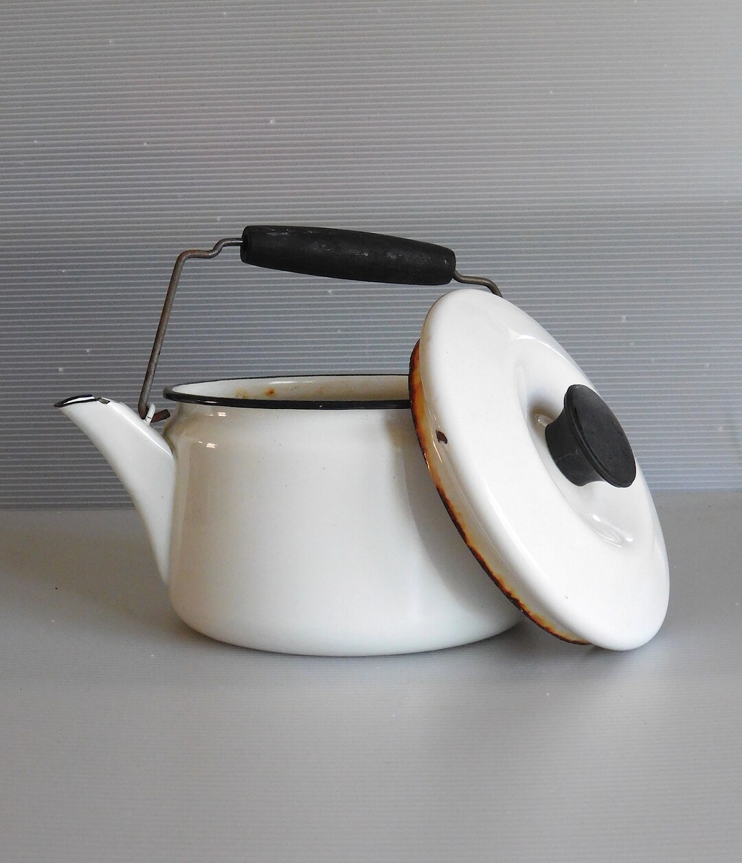 White Enamel Tea Kettle Etsy