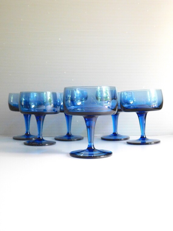 Retro Blue Stemware, Set of 6 Glasses
