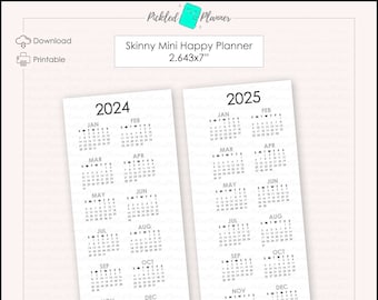 Skinny Mini Modern BGW 2024-2025 Dated Year-at-a-Glance Month Planner Printable - 2.643x7" Skinny Mini Happy Planner