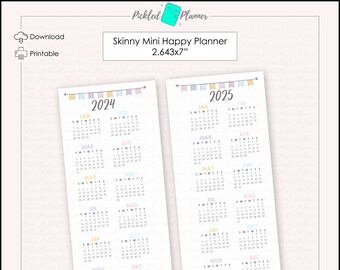 Skinny Mini Pastel Bunting 2024-2025 Dated Year-at-a-Glance Month Planner Printable - 2.643x7" Skinny Mini Happy Planner