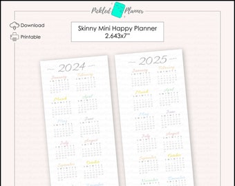 Skinny Mini Pastel Rainbow 2024-2025 Dated Year-at-a-Glance Month Planner Printable - 2.643x7" Skinny Mini Happy Planner