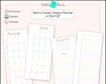 Editable Pastel Rainbow Undated Perpetual Monthly Printable - 4.125x9.25" Skinny Classic Happy Planner/Happynichi