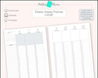 Editable Minimal, Fancy BGW Hourly LINED Undated, Vertical Weekly Planner/Binder Printable - 7x9.25" Classic Happy Planner Size