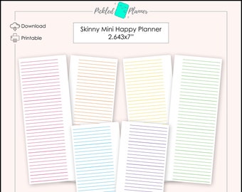 6 Color Bright Rainbow Lined/Ruled Paper Printable BUNDLE - 2.643x7" Skinny Mini Happy Planner