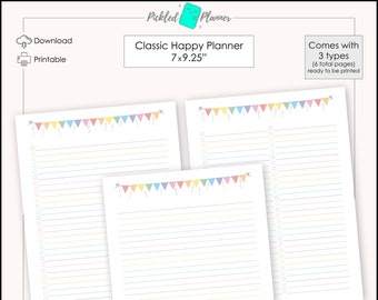 Birthday, Celebrate, Party, Pastel Rainbow Notes/Lists Planner/Binder Printable - 7x9.25" Classic Happy Planner Size, Holiday, Bunting