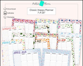 Editable, LINED Undated Monthly 13 Seasonally Themed Planner/Binder Printable BUNDLE - 7x9.25" Classic Happy Planner Size