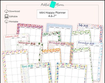 Editable, Undated Monthly 13 Seasonally Themed Planner/Binder Printable BUNDLE - 4.6"x7" Mini Happy Planner Size