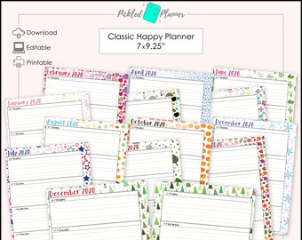 Editable Undated Horizontal Weekly 13 Seasonally Themed Planner/Binder Printable BUNDLE - 7x9.25" Classic Happy Planner Size