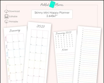 Editable Skinny Mini Bright Rainbow Planner Perpetual Monthly Printables - 2.643x7" Skinny Mini Happy Planner