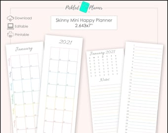 Editable Skinny Mini Pastel Rainbow Planner Perpetual Monthly Printables - 2.643x7" Skinny Mini Happy Planner