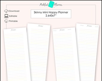 Editable Skinny Mini Pastel Rainbow Planner Notes Printables - 2.643x7" Skinny Mini Happy Planner