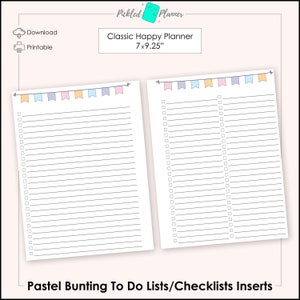 Pastel Bunting 1 & 2 column Lists/Checklists/To Do Planner/Binder Printable - 7x9.25" Classic Happy Planner