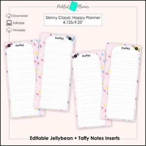 Editable Jellybeans Taffy Planner Notes Printables 4.125x9.25 Skinny ...