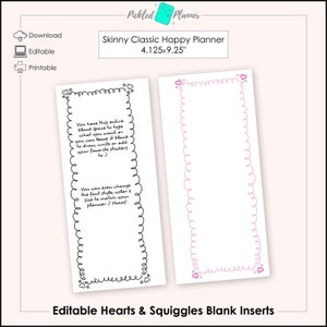 Editable Hearts + Squiggles Printable Blank Pages - 4.125x9.25" Skinny Classic Happy Planner/Happynichi