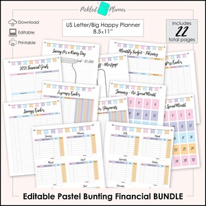 Editable Pastel Bunting Budget/Savings/Financial Planner/Binder Printable BUNDLE - 8.5x11" US Letter/Big Happy Planner Size