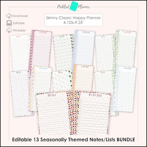 Editable Notes/To Do Lists 13 Seasonally Themed Planner/Binder Printable BUNDLE - 4.125"x9.25" Skinny Classic Happy Planner/Happynichi