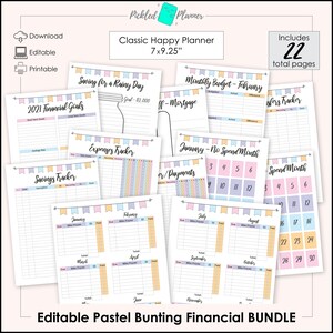 Editable Pastel Bunting Budget/Savings/Financial Planner/Binder Printable BUNDLE - 7x9.25&quot; Classic Happy Planner