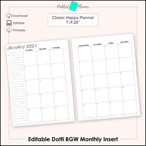 Editable Dotti Undated Monthly Planner/Binder Printable - 7x9.25&quot; Classic Happy Planner