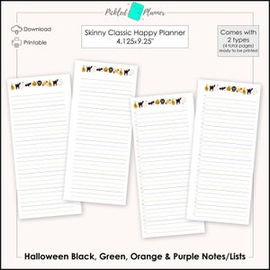 KURZE ZEIT! Halloween Schwarz, Grün, Orange & Lila Notizen/Listen Planer Printable - 4.125x9.25&quot; Skinny Classic Happy Planner/Happynichi