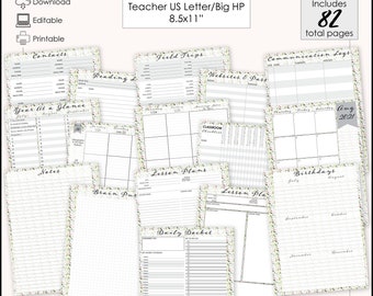 IMPROVED! 82 Total Pages - Editable Botanical Undated Teacher/Homeschool Planner/Binder Printable BUNDLE-8.5x11" US Letter/Big Happy Planner
