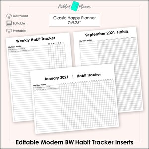 Editable Modern Black &amp; White Habit Tracker Printables 7x9.25 Classic ...
