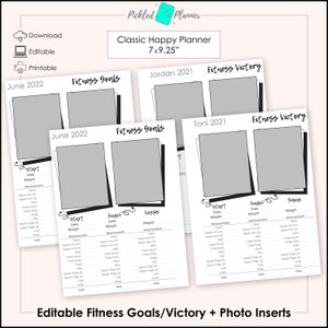 Editable Fitness Measurements, Gains/Losses, Goals/Victory Photo Planner/Binder Printable  - 7x9.25" Classic Happy Planner Size