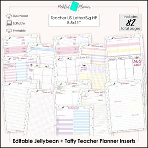 IMPROVED! 82 Total Pages - Editable Jellybean+Taffy Undated Teacher/Homeschool Planner/Binder BUNDLE - 8.5x11&quot; US Letter/Big Happy Planner
