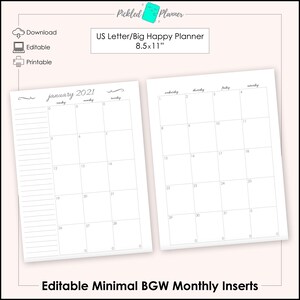 Editable Minimal, Fancy Black, Gray & White Undated Monthly Planner/Binder Printable - 8.5x11" US Letter/Big Happy Planner Size