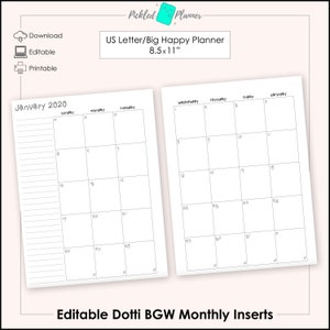 Editable Dotti Undated Monthly Planner/Binder Printable - 8.5x11&quot; US Letter/Big Happy Planner Size