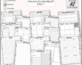 IMPROVED! 82 Total Pages - Editable School Supplies, Undated Teacher/Homeschool Planner/Binder BUNDLE - 8.5x11" US Letter/Big Happy Planner