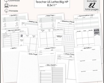 IMPROVED! 82 Total Pages - Editable Dotti Undated Teacher/Homeschool Planner/Binder Printable BUNDLE - 8.5x11" US Letter/Big Happy Planner