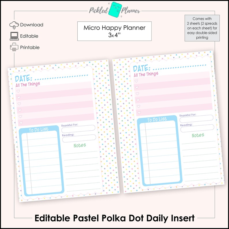 Editable Micro Pastel Dots Undated Daily Planner Printable Etsy