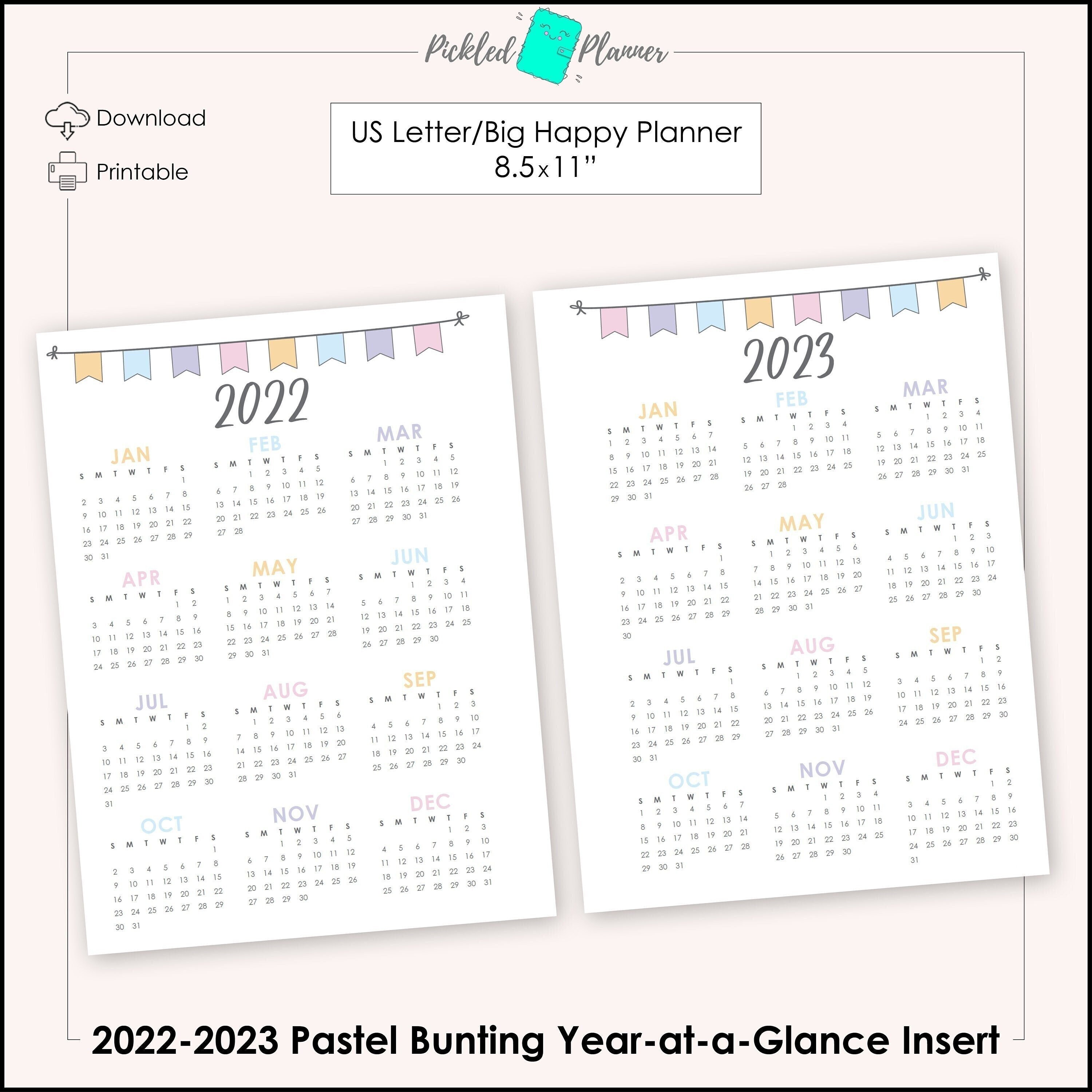 Unl Calendar 2023 Pastel Bunting 2022-2023 Dated Year-At-A-Glance Month Planner | Etsy