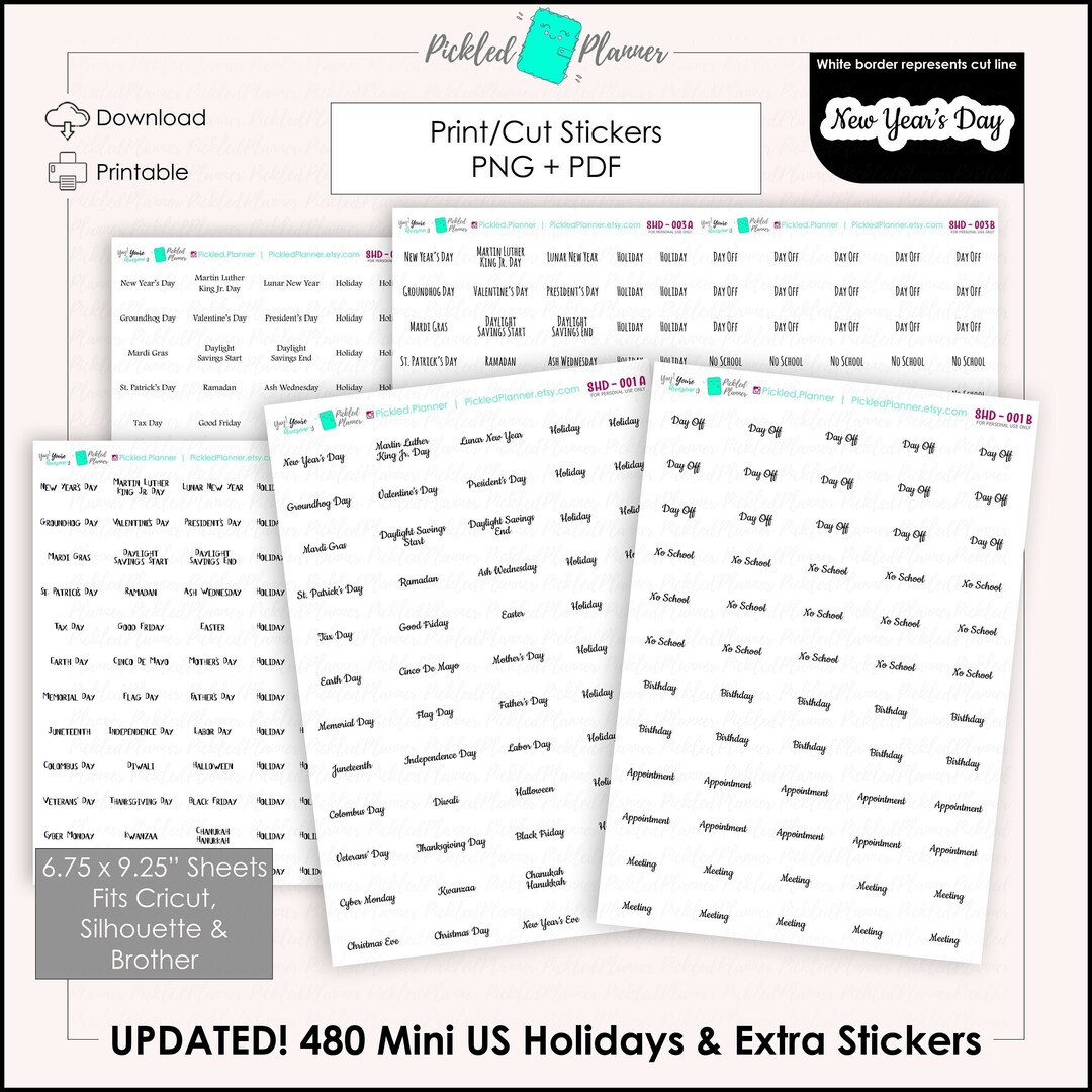 UPDATED! Mini US Holidays + Extra Stickers in 4 Fonts | 480 Total | 6 ...
