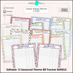 Centered Editable Bill Tracker 13 Seasonal Themed (1st Edition) Planner/Binder Printable BUNDLE - 7x9.25" Classic HP