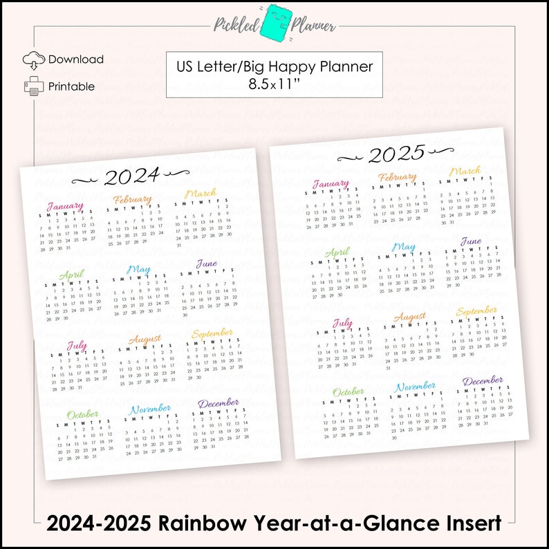 NEW Bright Rainbow 20242025 Dated Yearataglance Month Etsy