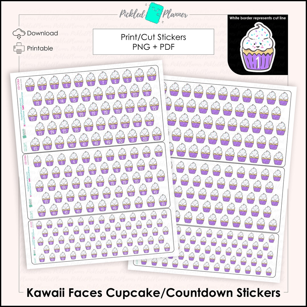 Birthday Cupcake Kawaii Countdown Deco Stickers Printable Sticker ...