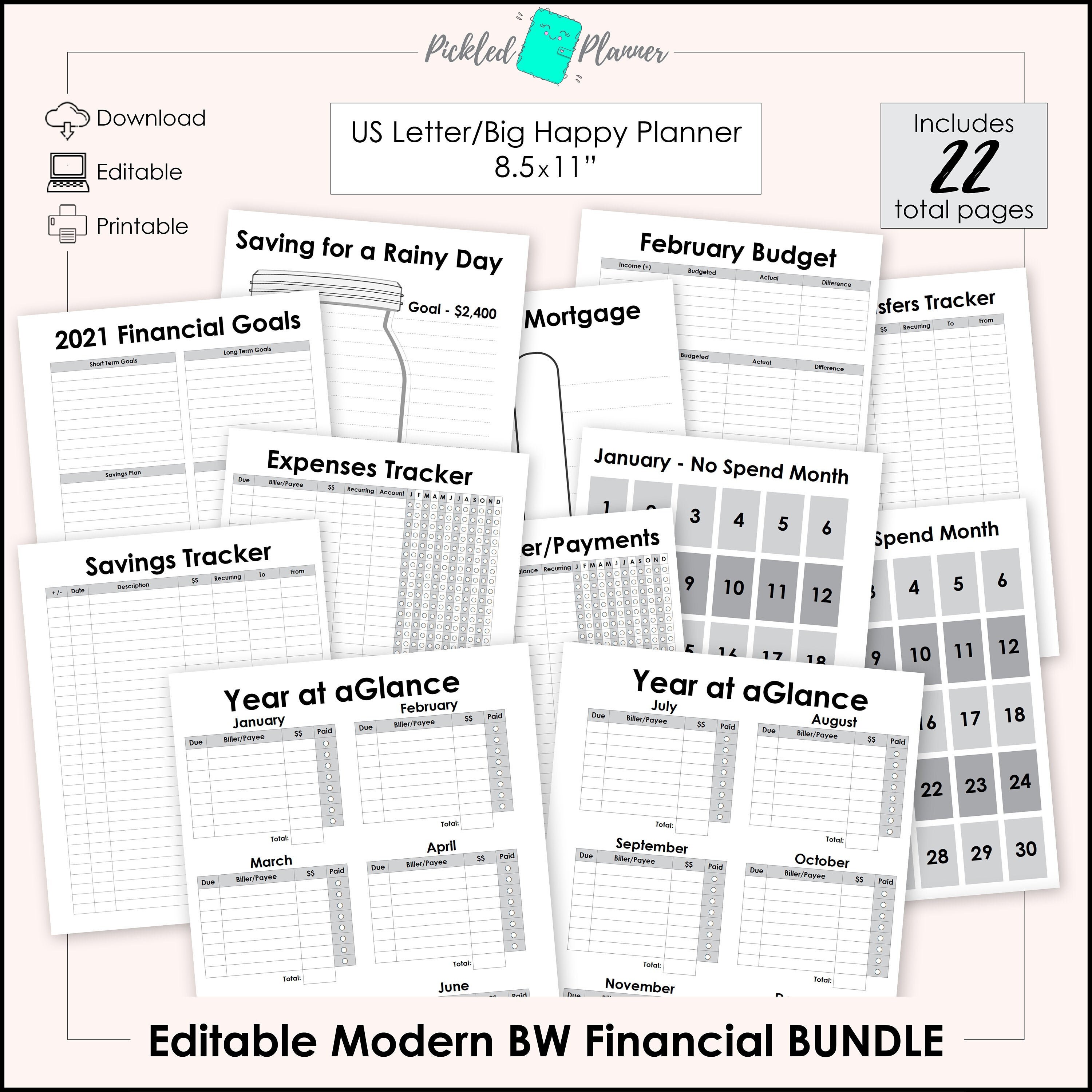 Budget Planner, Printable Agenda Pages, Letter and A4 Rings or Discs, Large  Discs Inserts, Big Happy Planner PBUD-1200-L, Instant Download 