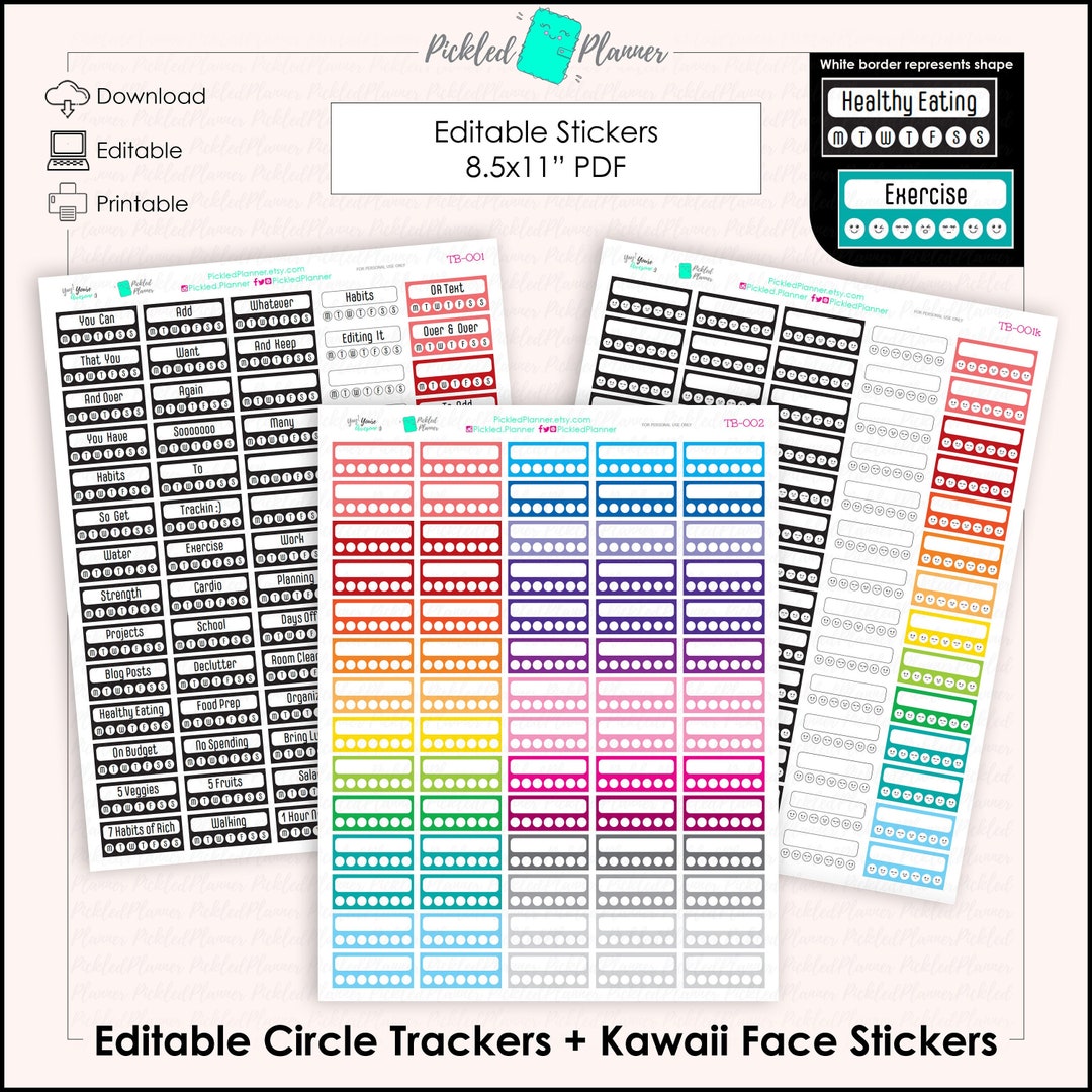 Editable Rainbow Habit Tracker Printable Sticker Sheets || 23 Colors ...