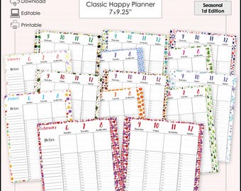 IMPROVED! Editable 13 Seasonal Themed (1st Edition) Hourly/Lined Undated, Vertical Weekly Planner Printable BUNDLE - 7x9.25" Classic HP