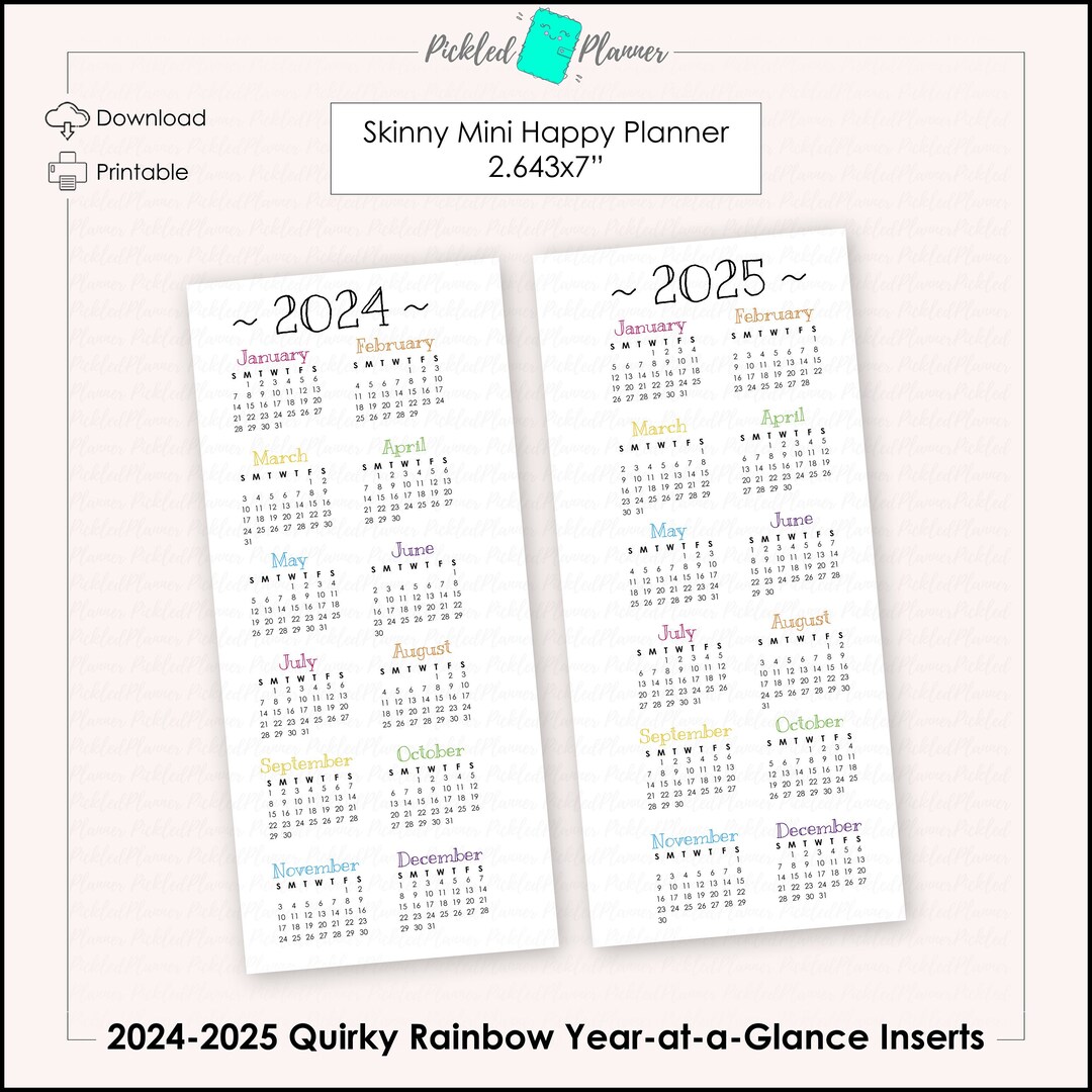 Skinny Mini Quirky Rainbow 20242025 Dated Yearataglance Month