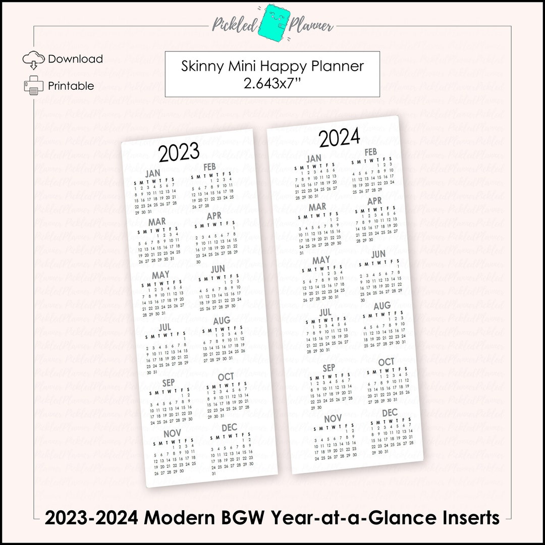 Skinny Mini Modern BGW 20232024 Dated Yearataglance Month Etsy
