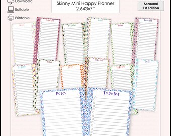 NEW! Skinny Mini Editable Notes/To Do Lists 13 Seasonal Themed (1st Edition) Printable BUNDLE - 2.643x7" Skinny Mini HP