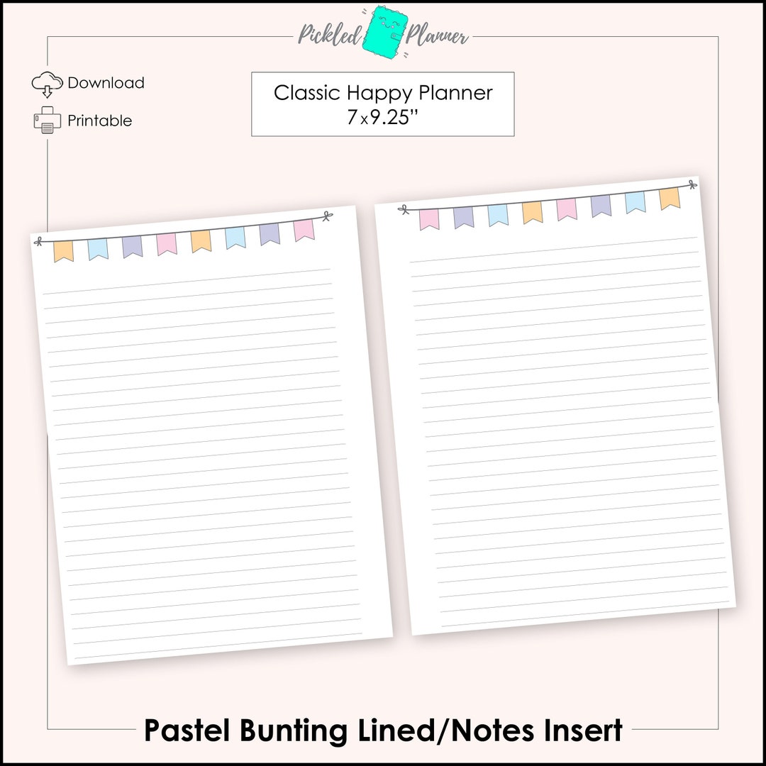 Pastel Bunting Lined Paper/notes Planner/binder Printable 7x9.25 ...